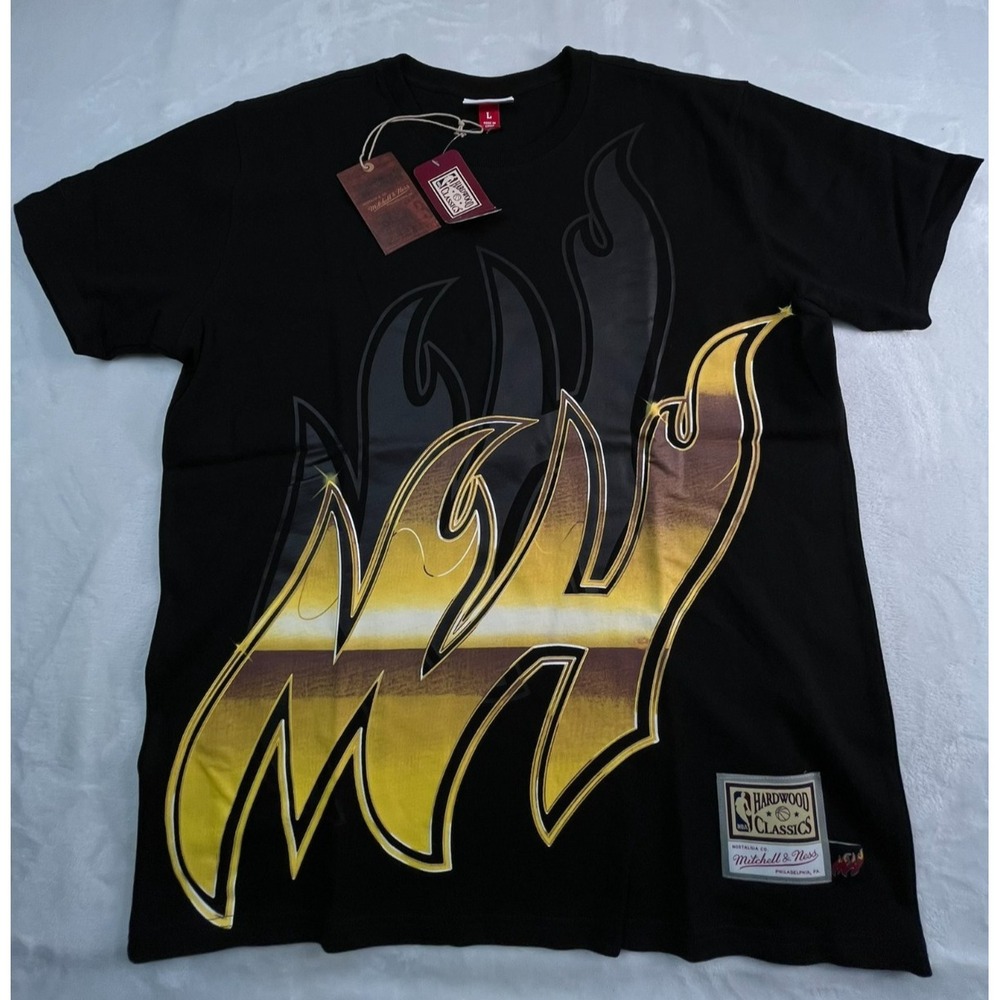 NWT Mitchell & Ness Miami Heat Mens L Shirt‎ Graphic Tee Black Hardwood Classics